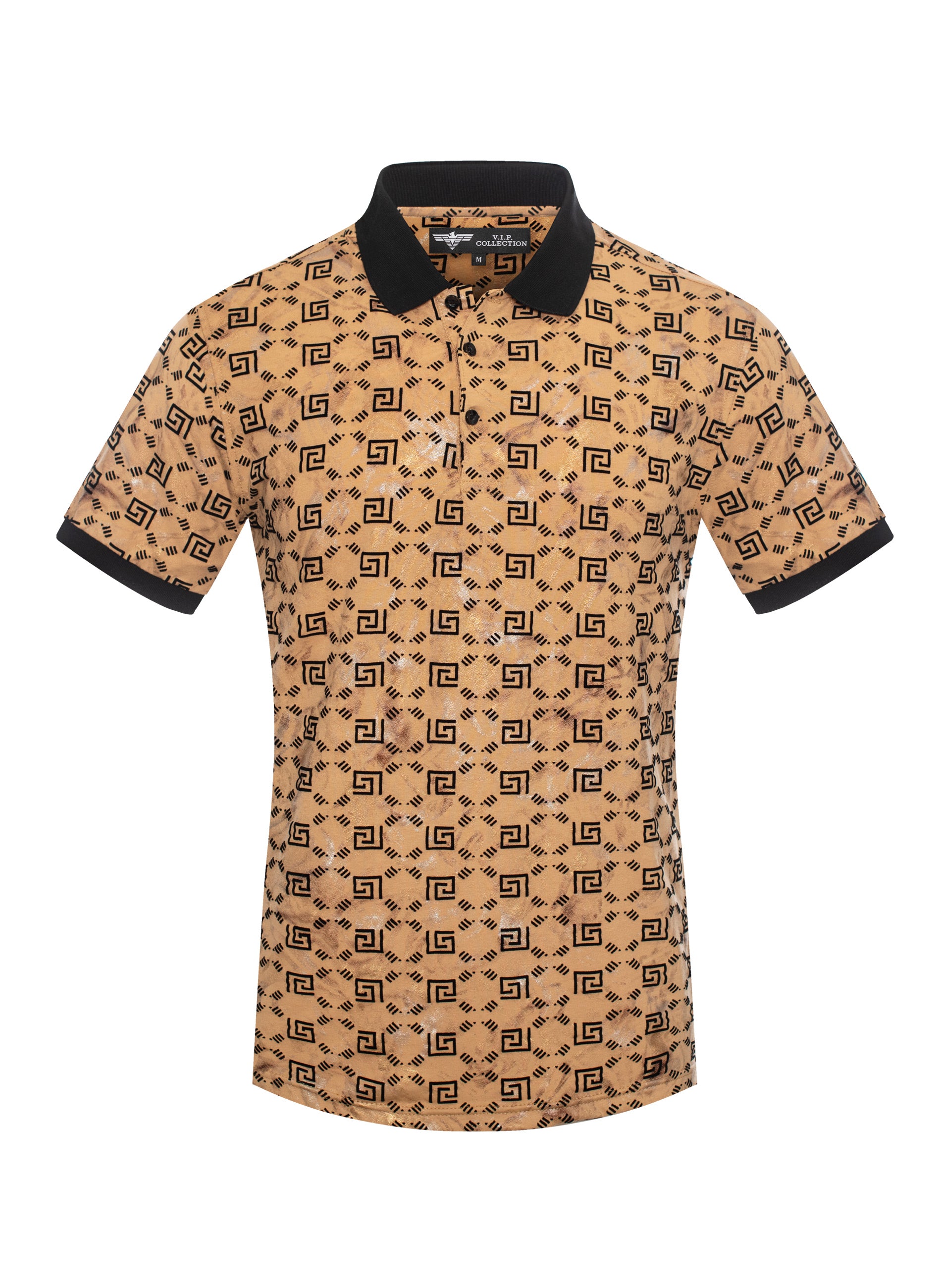 V.I.P. COLLECTION MEN'S FASHION FLOCK POLO T-SHIRT (BEIGE VPFL-52)