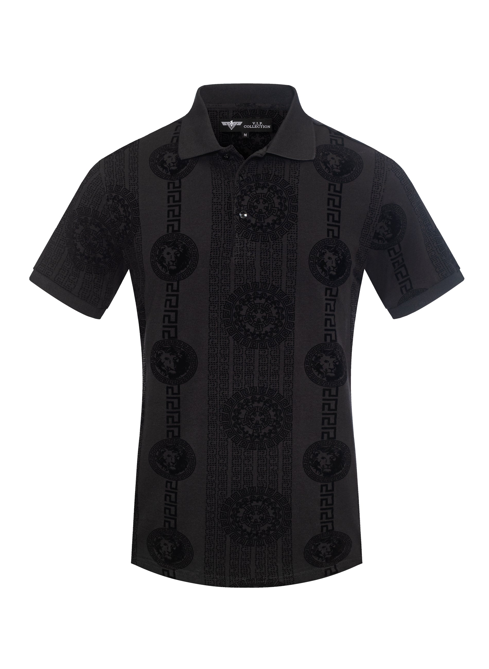 V.I.P. COLLECTION MEN'S FASHION FLOCK POLO T-SHIRT (BLACK VPFL-57)