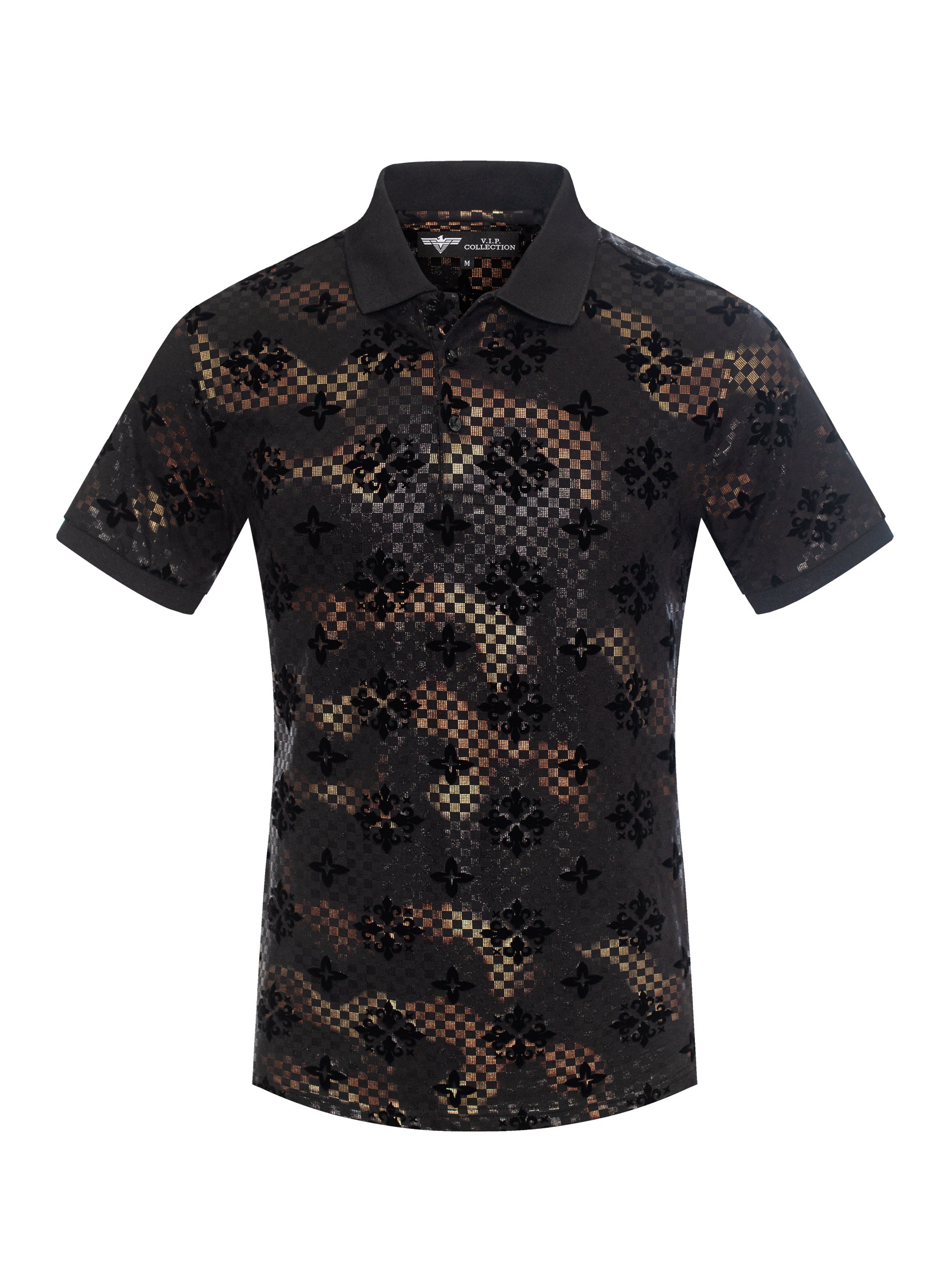 V.I.P. COLLECTION MEN'S FASHION FLOCK POLO T-SHIRT (BLACK VPFL-9)