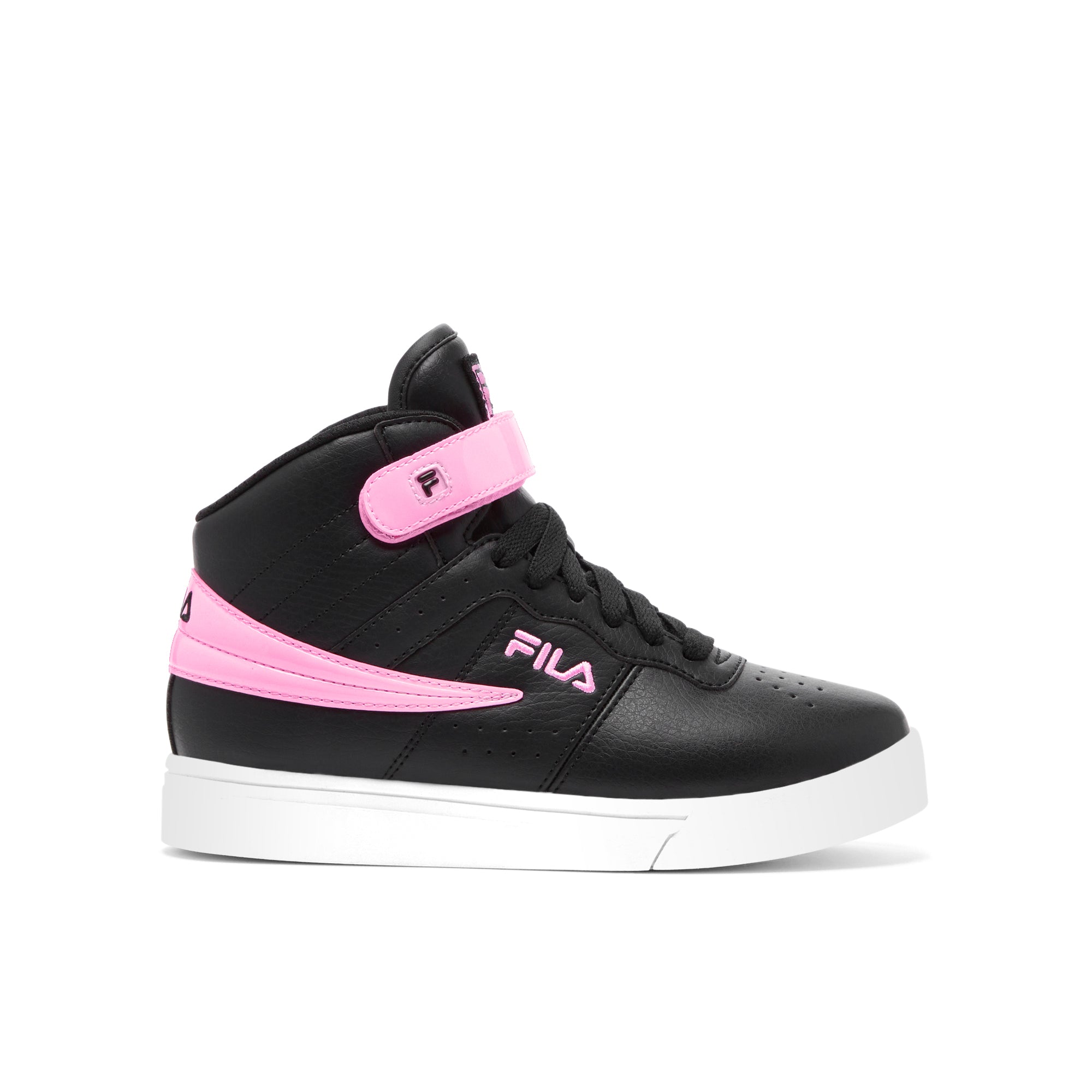 KIDS FILA VULC 13 PATENT FLAG HIGH TOP SHOES (BLACK/PINK)