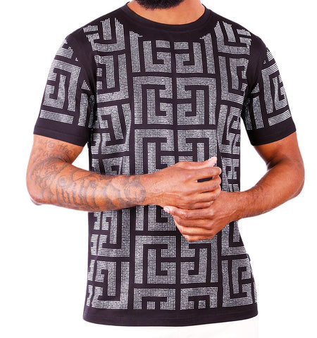 BARABAS MEN'S RHINESTONE SHORT SLEEVE T-SHIRT (BLACK/SILVER)