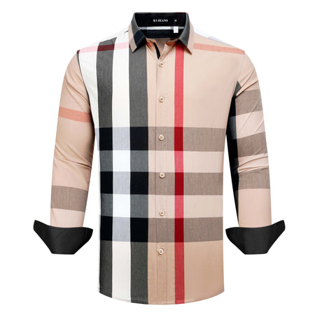 MEN'S PLAID LONG SLEEVE SHIRT (BEIGE KS-018-7)