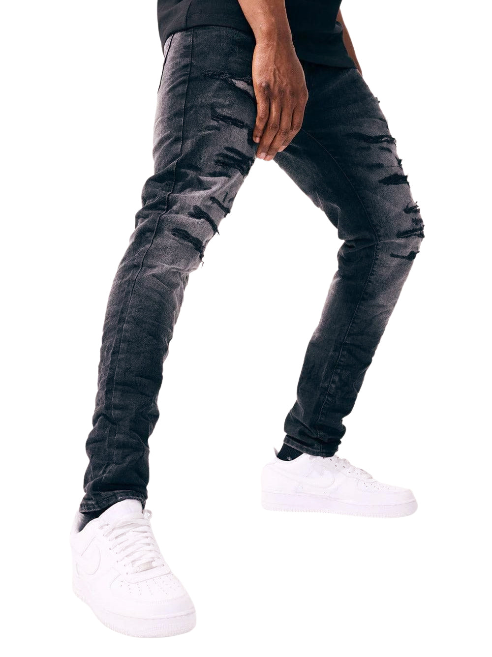 JORDAN CRAIG MEN'S HIGH POINT RIPPED DENIM JEANS (BLACK)