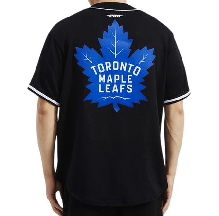 PRO STANDARD NHL TORONTO MAPLE LEAFS MEN'S MESH BUTTON UP BLACK JERSEY