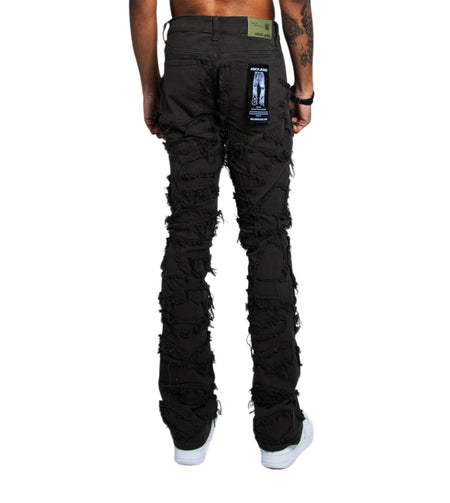 ARMOR JEANS MEN'S STONE PATCHES MID-RISE STACKED JEANS (JET BLACK)