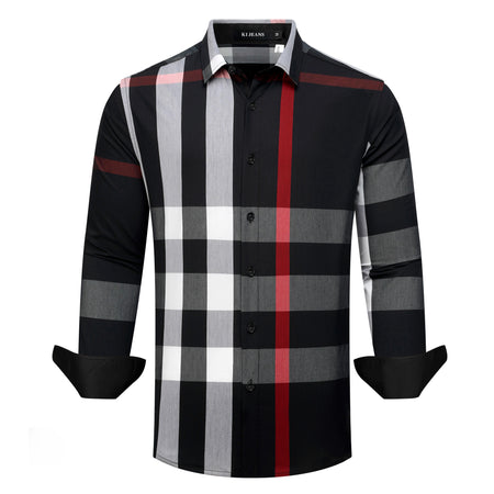 MEN'S PLAID LONG SLEEVE SHIRT (BLACK/WHITE KS-018)