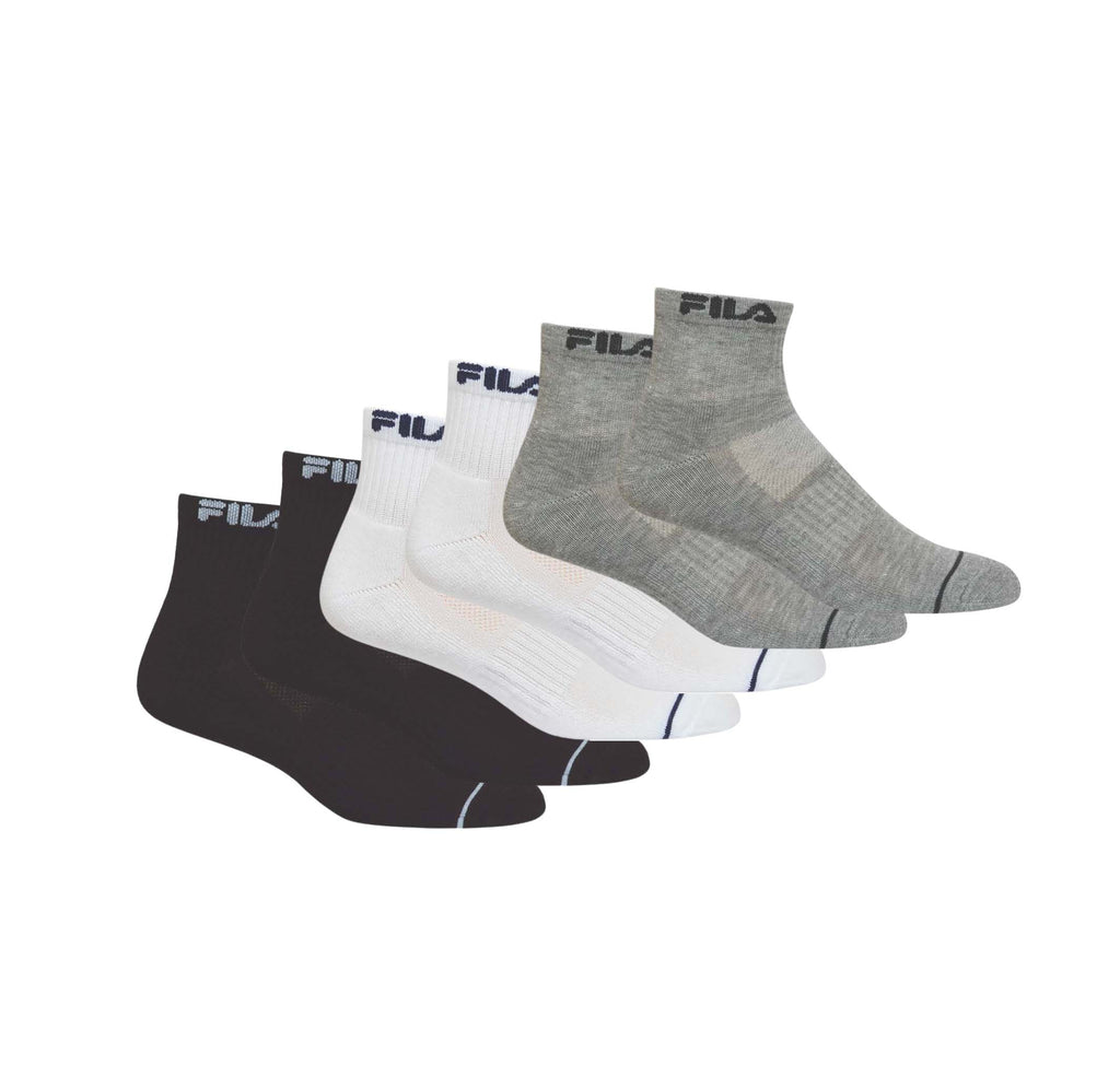 FILA MEN'S 6 PAIR QUARTER SOCKS (BLACK/WHITE/GREY)