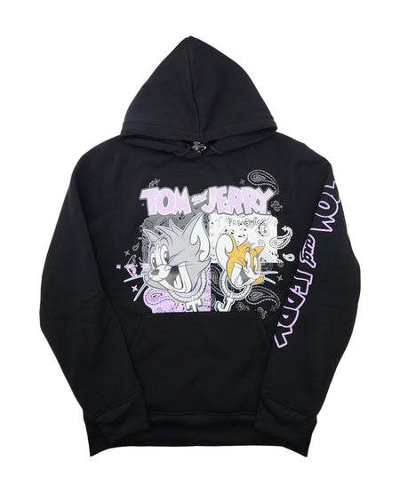 MEN'S TOM & JERRY THICK GEL PRINT GRAPHIC HOODIE (BLACK)