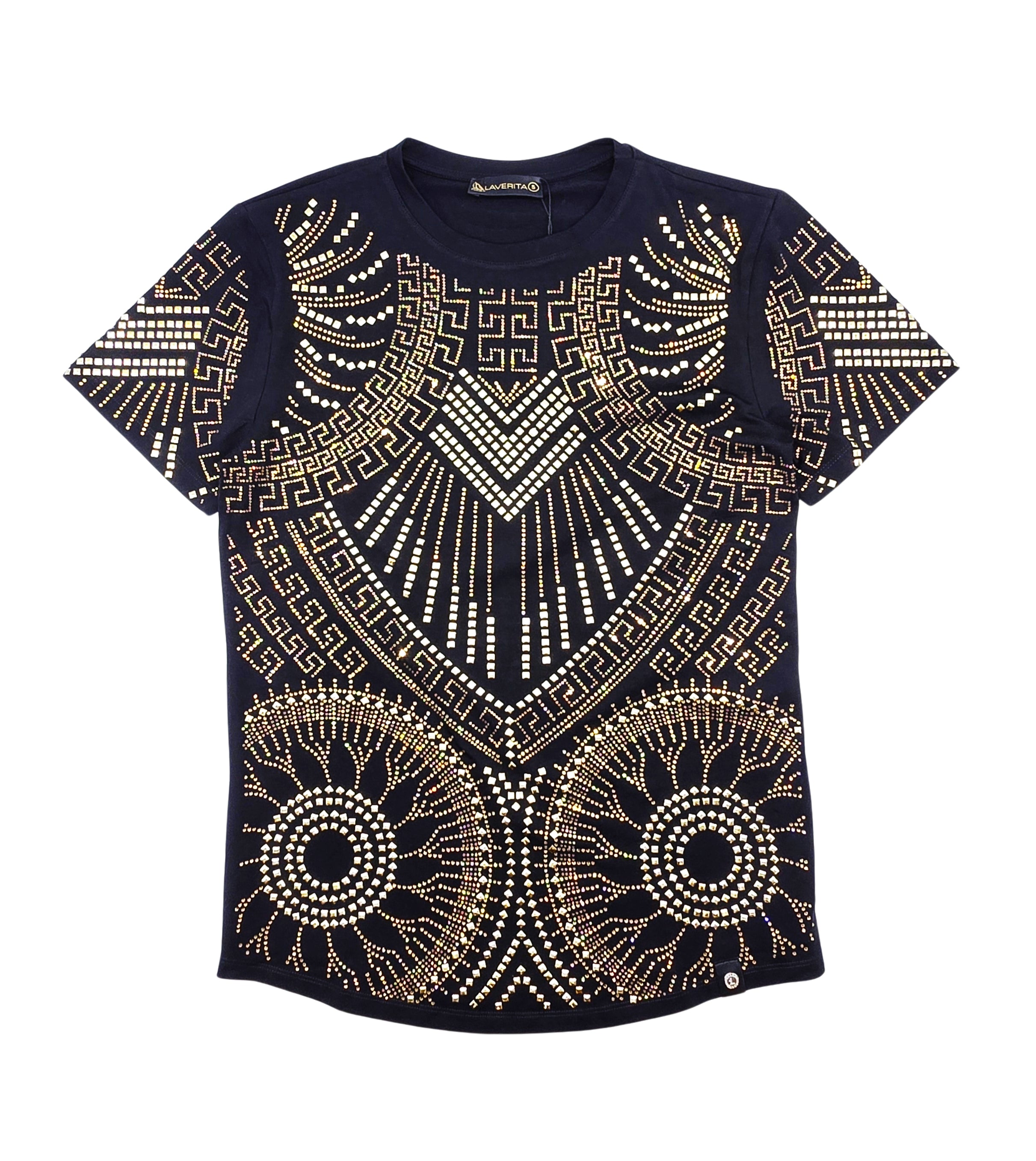 MEN'S RHINESTONE DESIGNER SHORT SLEEVE T-SHIRT (BLACK/GOLD)