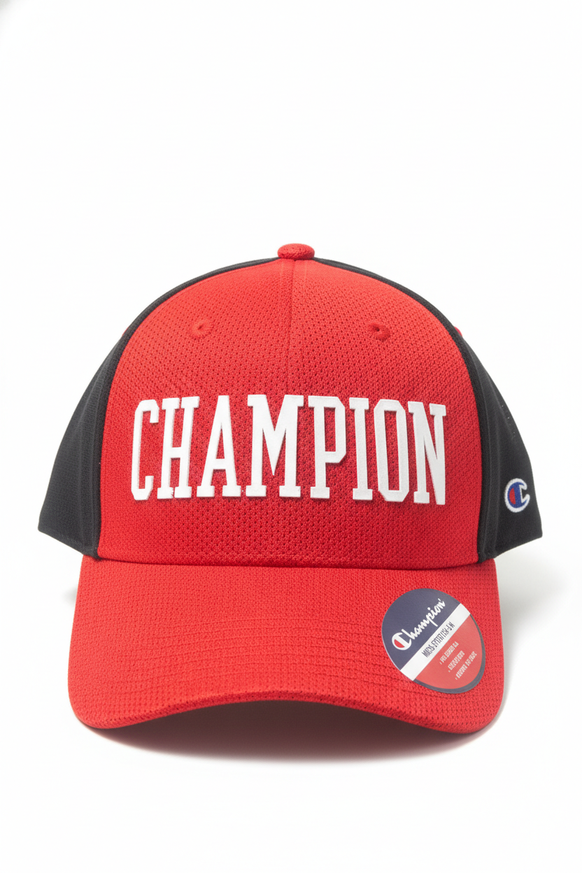 CHAMPION MEN'S RED & BLACK STRETCH HAT