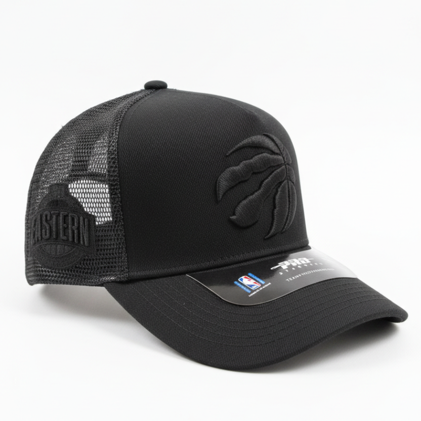 PRO STANDARD NBA TORONTO RAPTORS CLASSIC BLACKOUT WOOL BLEND PRO PINCH TRUCKER SNAPBACK CAP