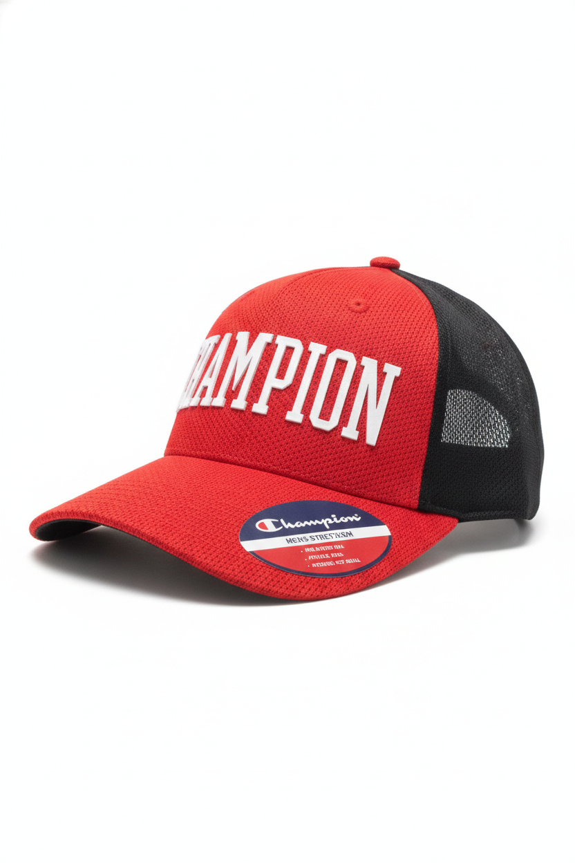 CHAMPION MEN'S RED & BLACK STRETCH HAT