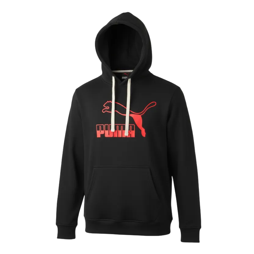 PUMA MEN'S LOGO PRINT FLEECE HOODIE (BLACK)