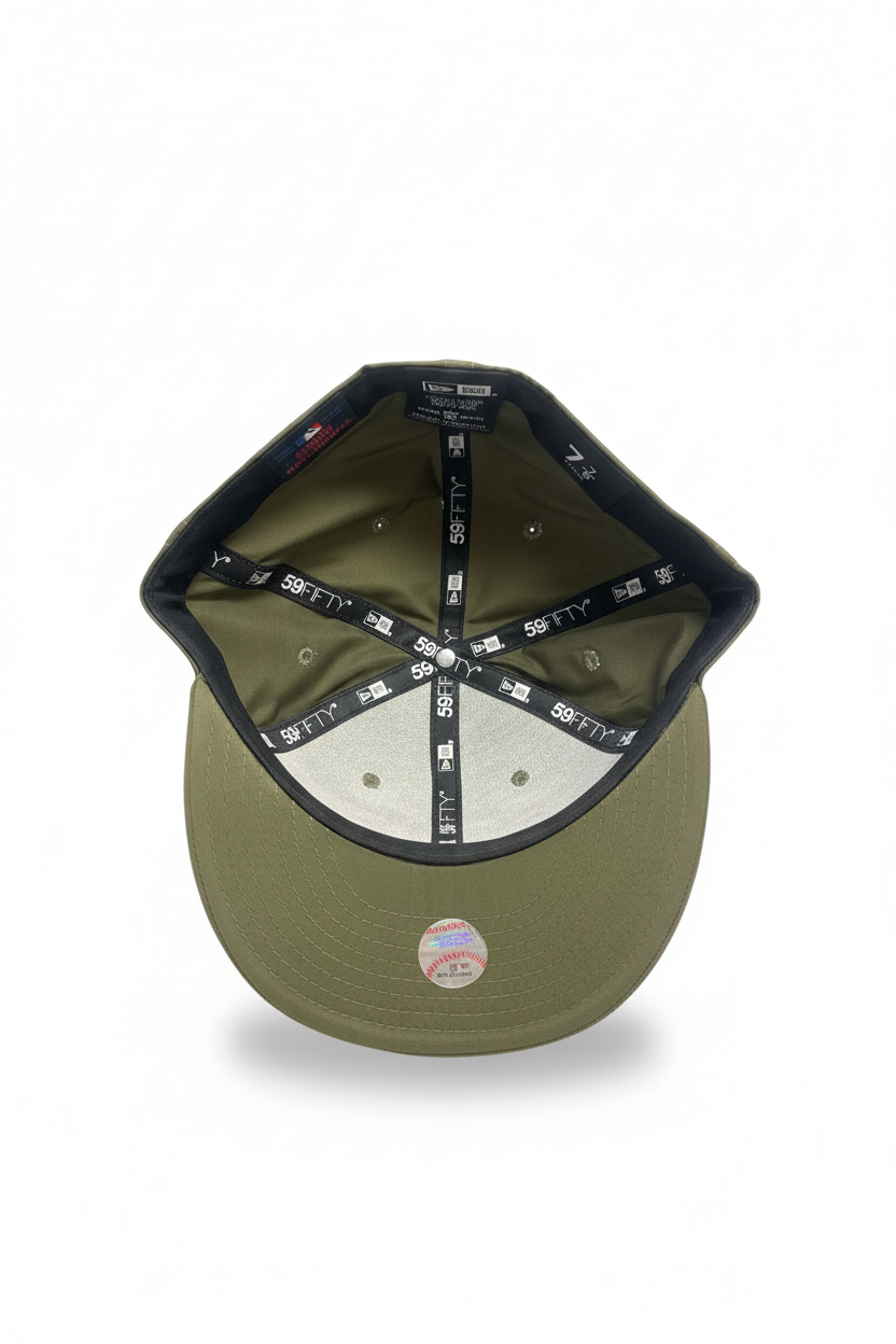 MEN'S TORONTO BLUE JAYS 5950 FITTED BLACK/WHITE LOGO ON OLIVE