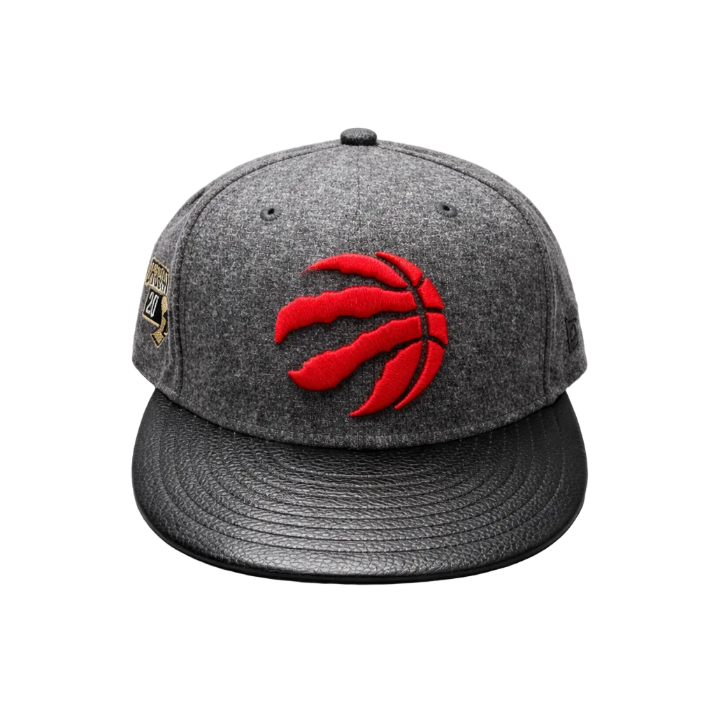 MEN'S 5950 TORONTO RAPTORS RED ON GREY WITH BLACK LEATHER BRIM FITTED HAT