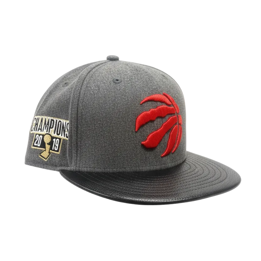MEN'S 5950 TORONTO RAPTORS RED ON GREY WITH BLACK LEATHER BRIM FITTED HAT