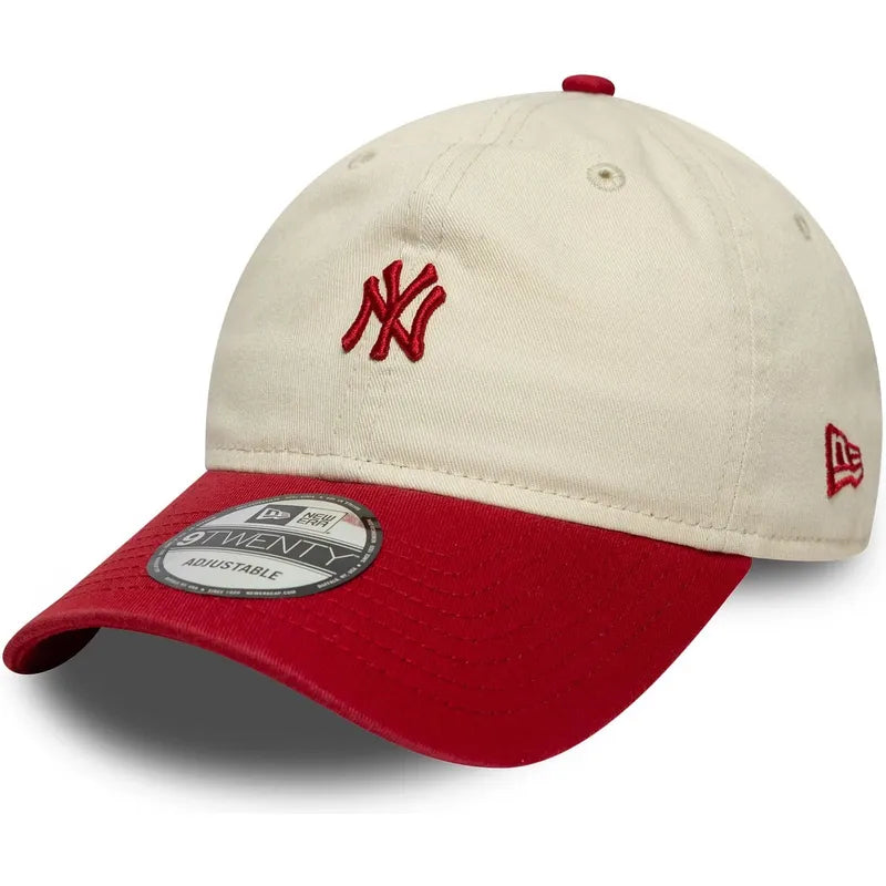 9TWENTY MEN'S NEW ERA MLB NEW YORK YANKEES MINI WASHED BEIGE & RED ADJUSTABLE CAP