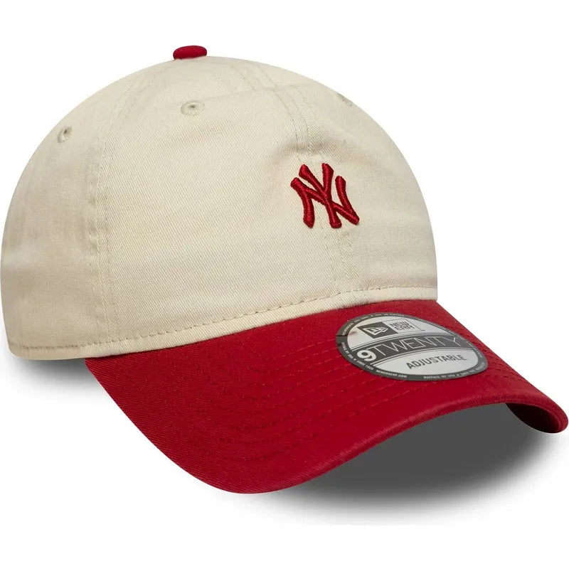 9TWENTY MEN'S NEW ERA MLB NEW YORK YANKEES MINI WASHED BEIGE & RED ADJUSTABLE CAP