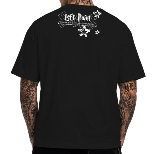 LEFT POINT MEN'S RHINESTONE DESIGN SAINTS BLACK T-SHIRT