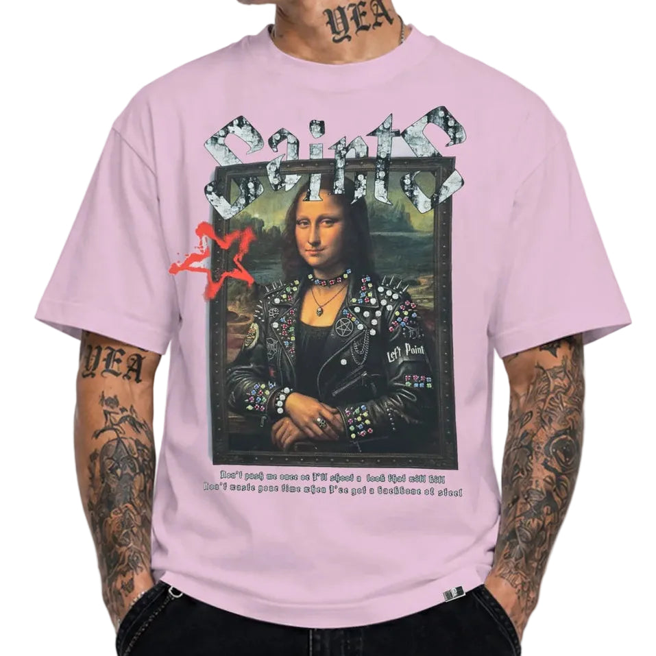 LEFT POINT MEN'S RHINESTONE DESIGN SAINTS PINK T-SHIRT