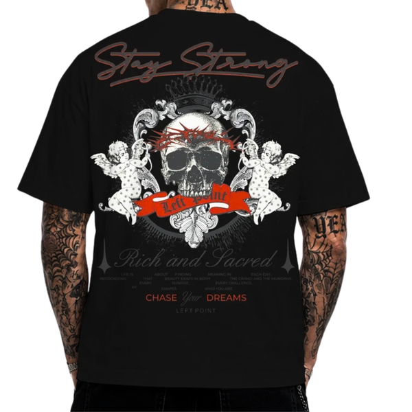 LEFT POINT MEN'S RHINESTONE DESIGN STAY STRONG BLACK T-SHIRT
