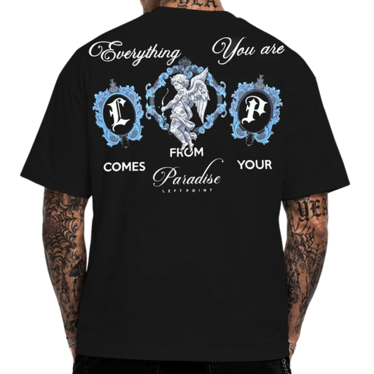 LEFT POINT MEN'S RHINESTONE DESIGN PARADISE BLACK T-SHIRT