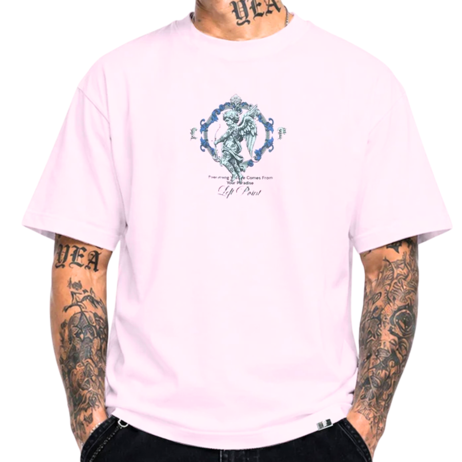 LEFT POINT MEN'S RHINESTONE DESIGN PARADISE PINK T-SHIRT