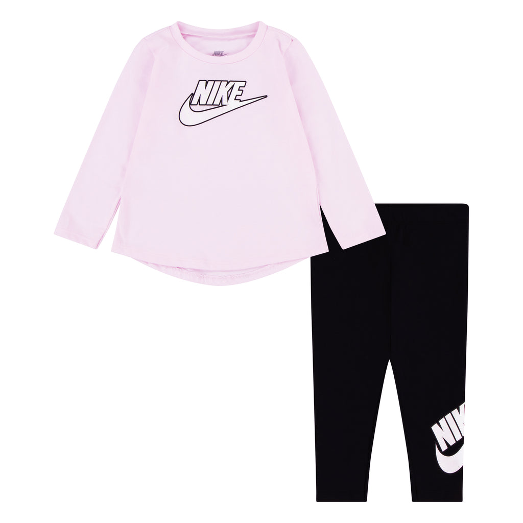 NIKE TODDLER GIRLS' LONG SLEEVE TOP & LEGGING SET (PINK/BLACK SIZE 2T-4T)