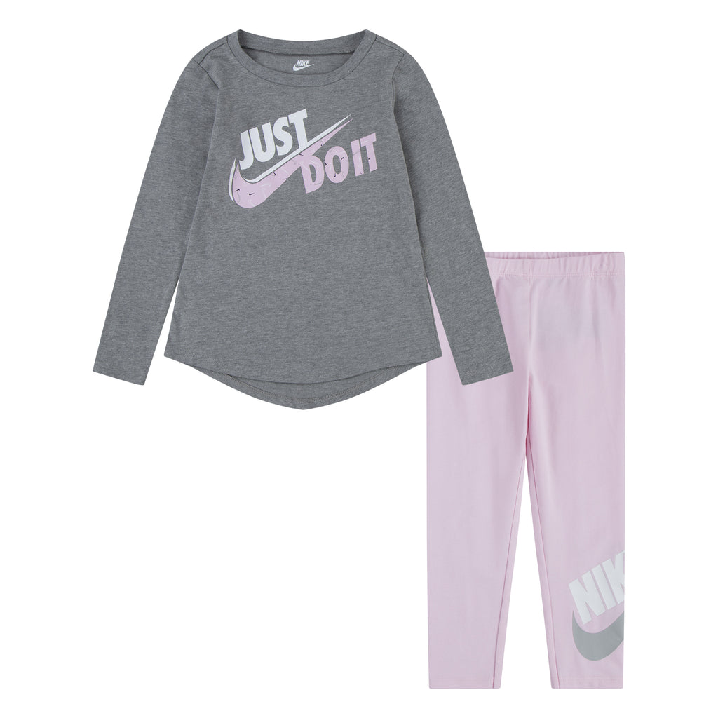 NIKE TODDLER GIRLS' LONG SLEEVE TOP & LEGGING SET (GREY/PINK SIZE 2T-4T)