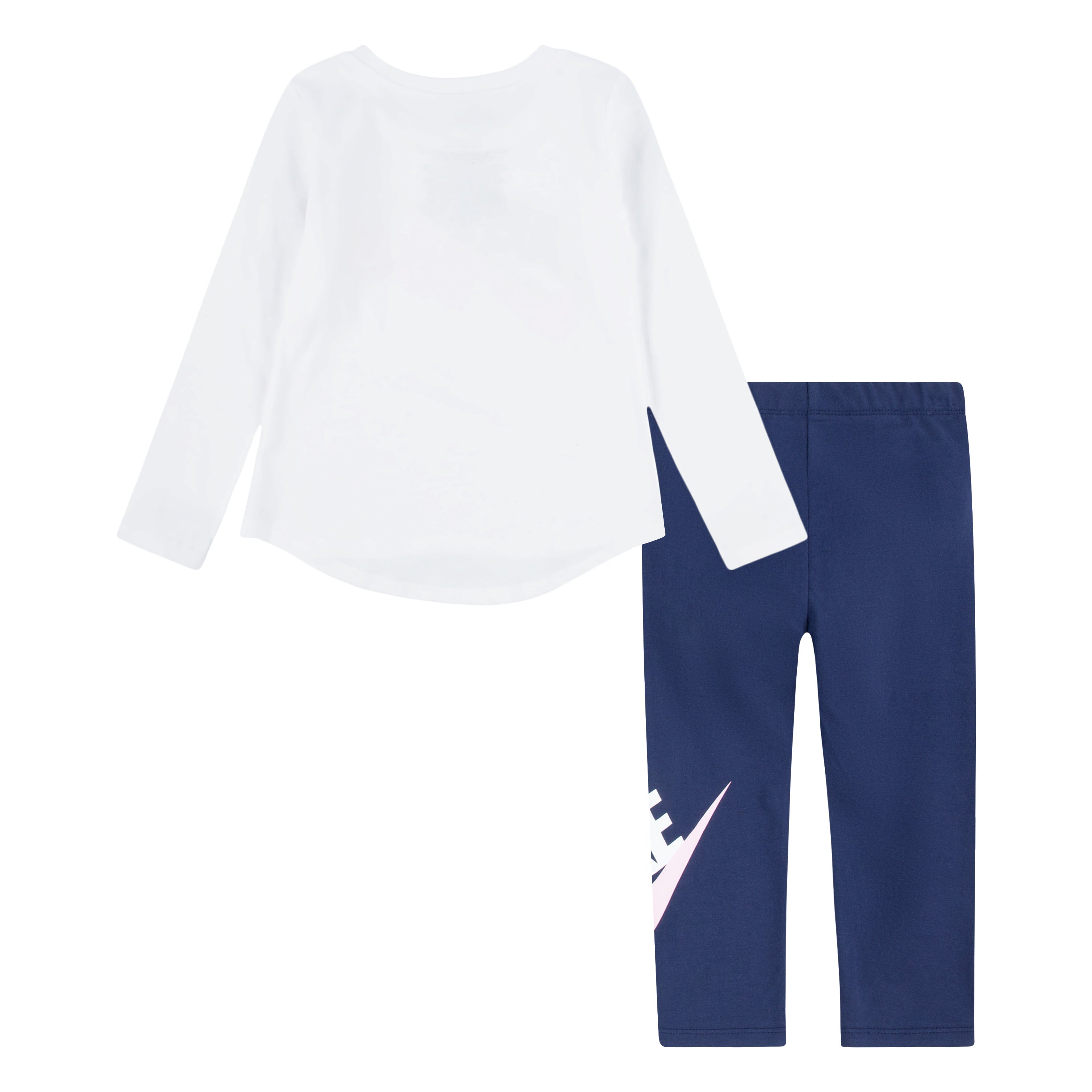NIKE TODDLER GIRLS' LONG SLEEVE TOP & LEGGING SET (WHITE/NAVY SIZE 2T-4T)