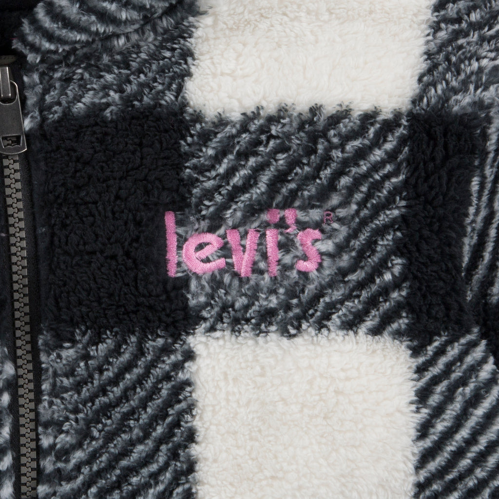 LEVI'S KIDS SHERPA HALF ZIP HOODIE (BLACK/WHITE SIZE 4-6X)