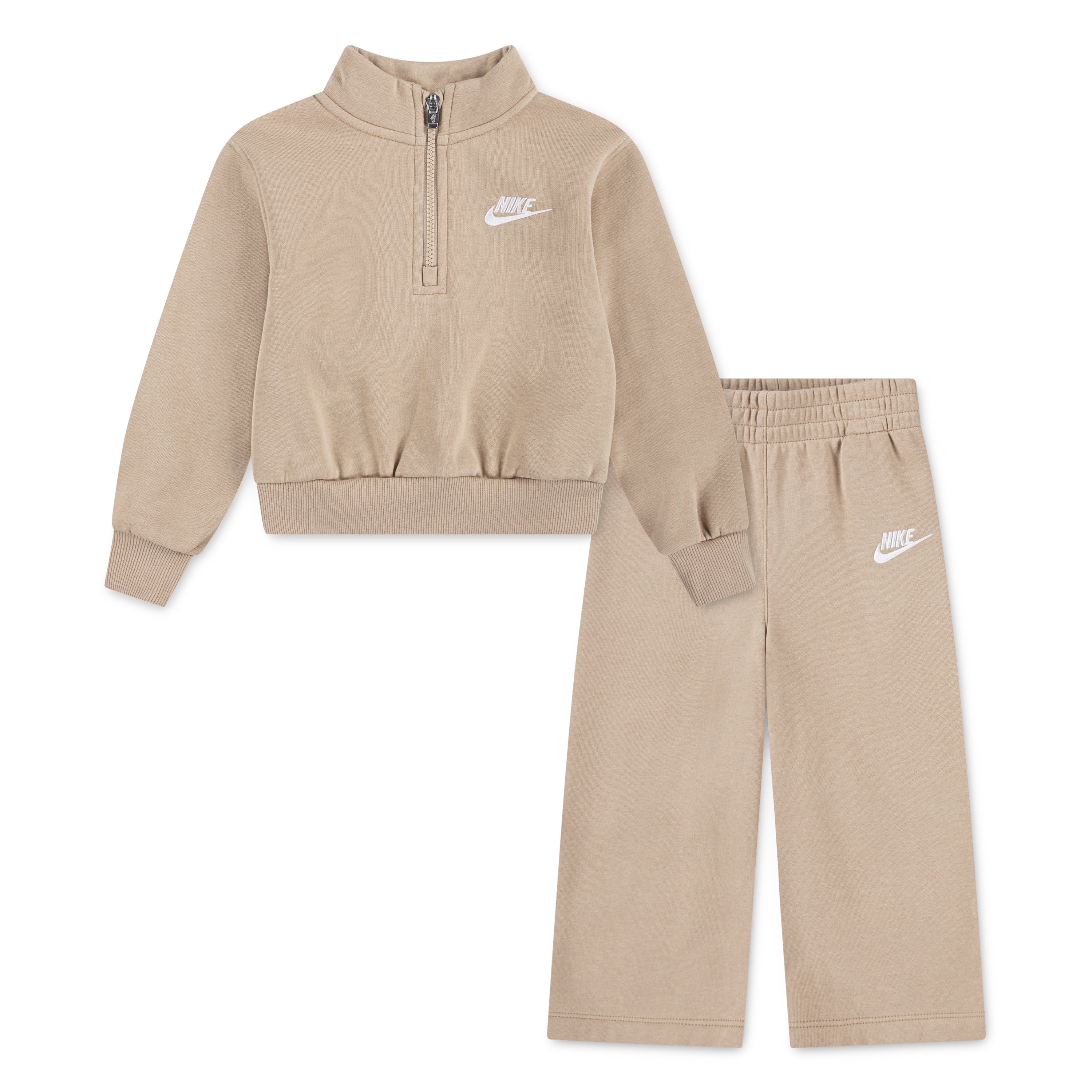 NIKE GIRLS' WIDE LEG CLUB FLEECE BEIGE TRACK SET (SIZE 4-6X)