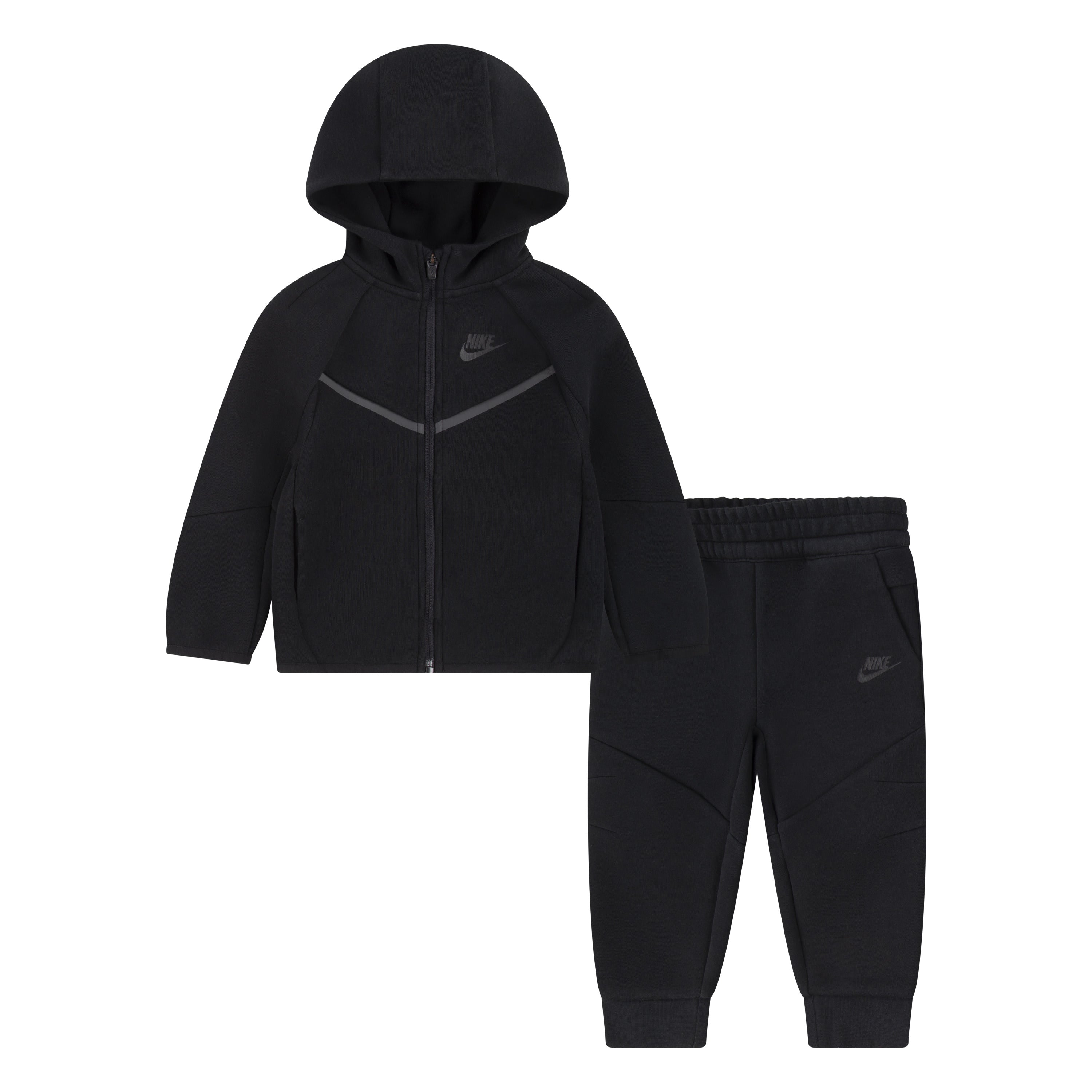 NIKE SPORTSWEAR TODDLERS' TECH FLEECE FULL ZIP ALL BLACK HOODIE & JOGGER SET (SIZE 2T-4T)