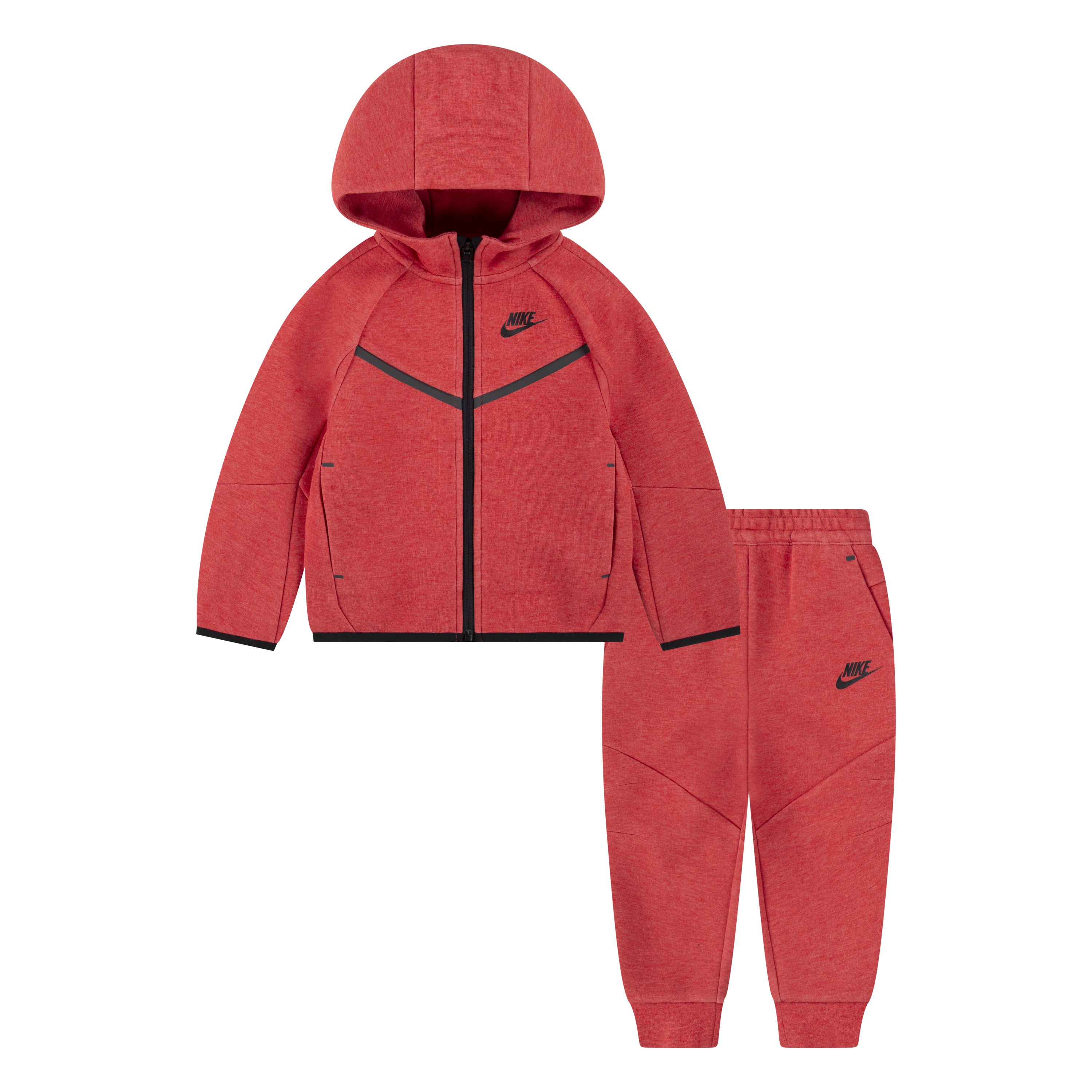 NIKE SPORTSWEAR TODDLERS' TECH FLEECE FULL ZIP LIGHT UNIVERSITY HEATHER RED HOODIE & JOGGER SET (SIZE 2T-4T)