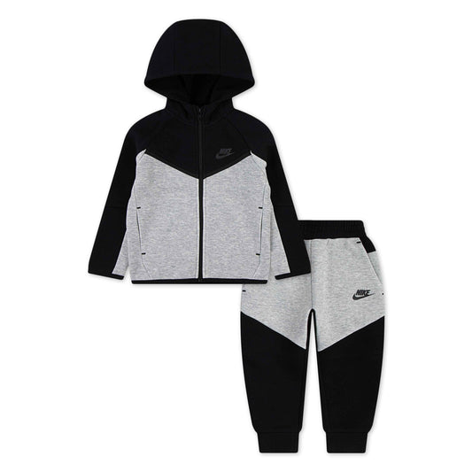 NIKE SPORTSWEAR TODDLERS' TECH FLEECE FULL ZIP BLACK & GREY HOODIE & JOGGER SET (SIZE 2T-4T)