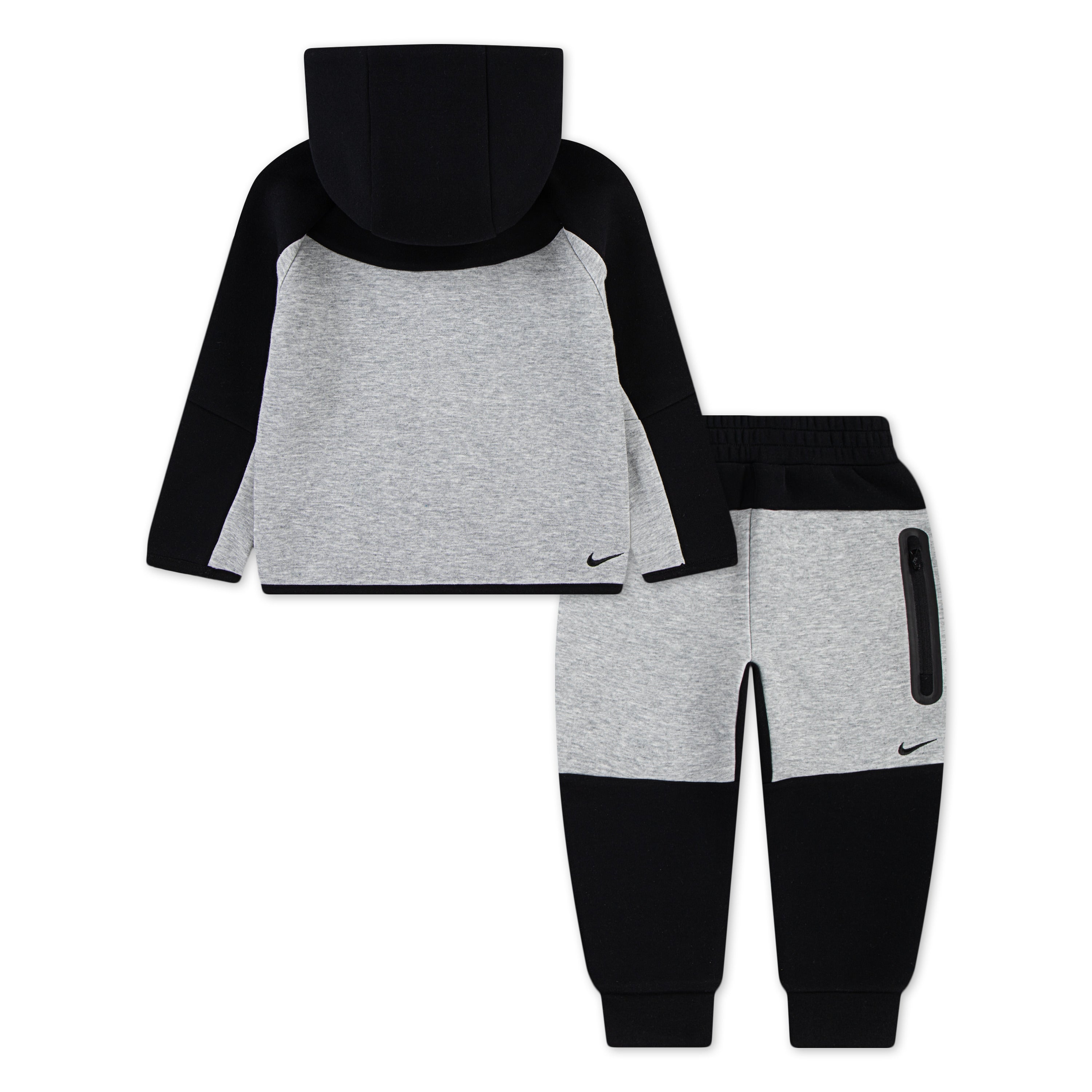 NIKE SPORTSWEAR TODDLERS' TECH FLEECE FULL ZIP BLACK & GREY HOODIE & JOGGER SET (SIZE 2T-4T)