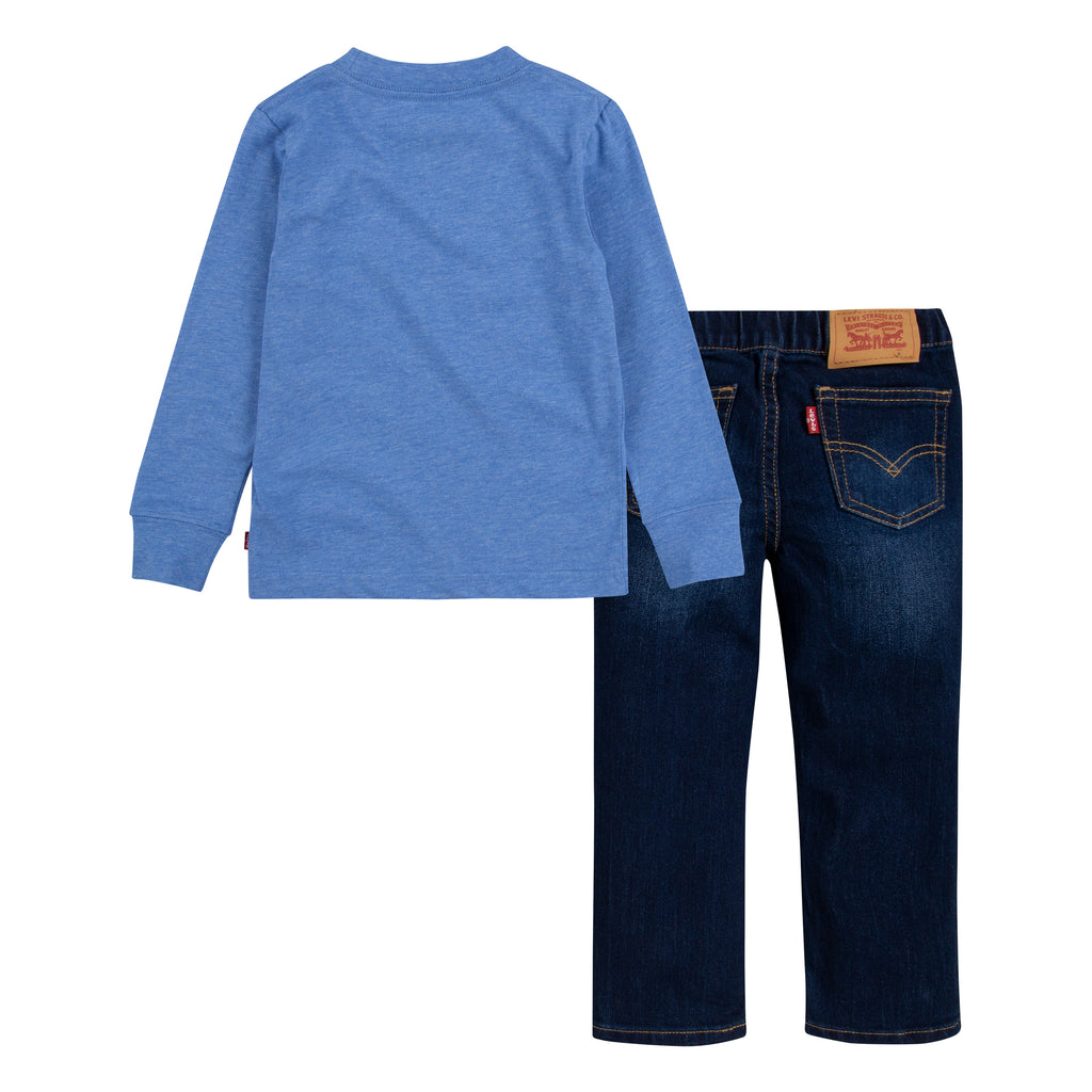 LEVI'S TODDLER KIDS ULTRAMARINE LONG SLEEVE T-SHIRT & DENIM JEANS SET (BLUE SIZE 2T-4T)