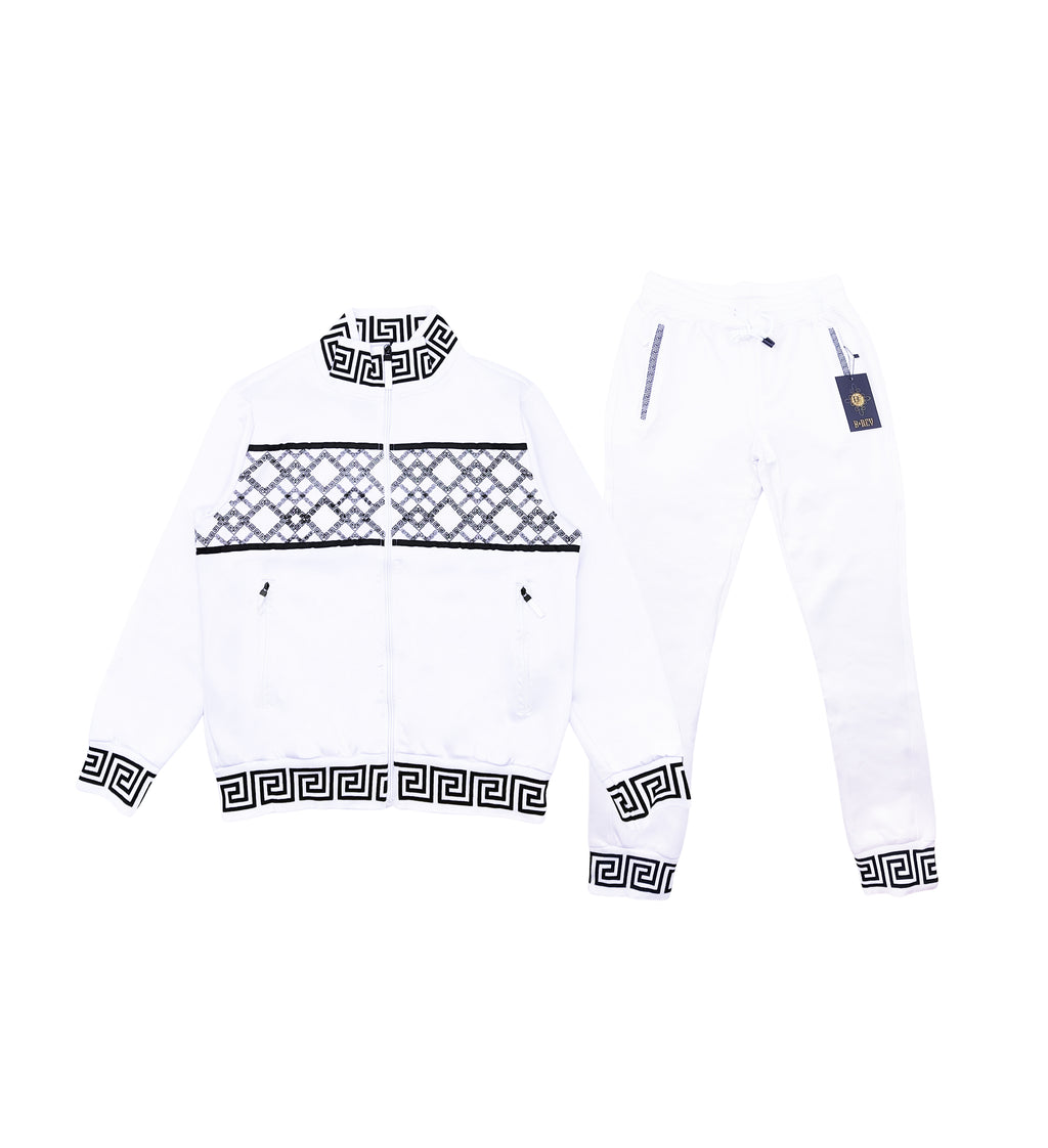 MEN'S 2-PIECE DESIGNER EMBROIDERED FASHION TRACKSET (WHITE)