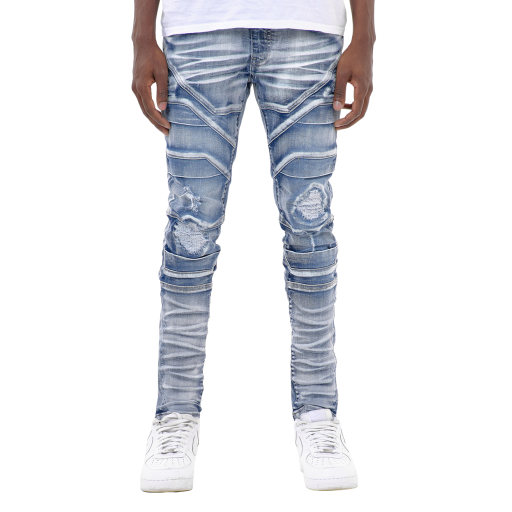 MEN'S COPPER RIVET SLIM FIT PREMIUM WASHED DENIM JEANS (BLUE)