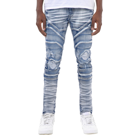 MEN'S COPPER RIVET SLIM FIT PREMIUM WASHED DENIM JEANS (BLUE)