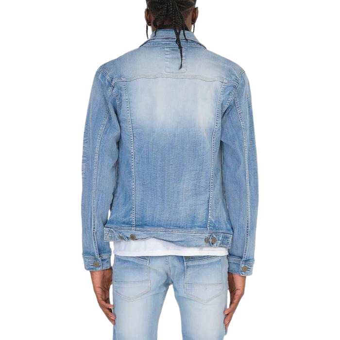 MEN'S COPPER RIVET STONE REPAIR PATCH DENIM JACKET (BLUE)