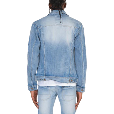 MEN'S COPPER RIVET STONE REPAIR PATCH DENIM JACKET (BLUE)