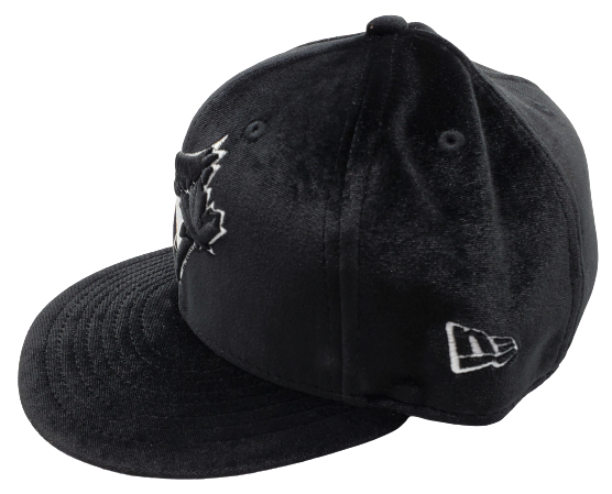 MEN'S TORONTO BLUEJAYS 5950 FITTED WHITE/BLACK LOGO ON BLACK VELOUR HAT