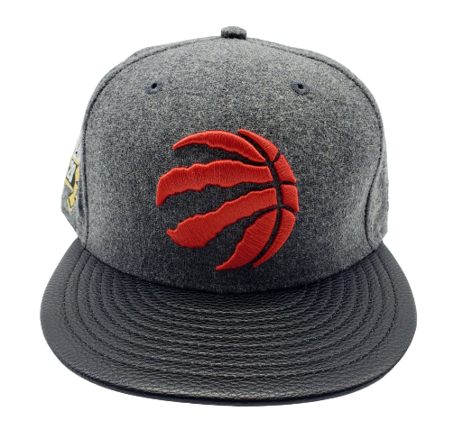 MEN'S 5950 TORONTO RAPTORS RED ON GREY WITH BLACK LEATHER BRIM FITTED HAT