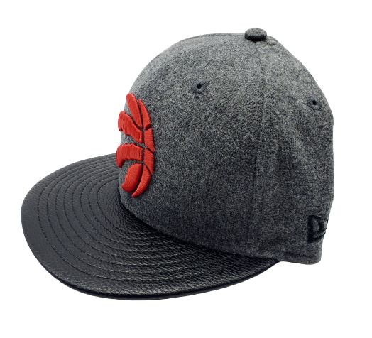 MEN'S 5950 TORONTO RAPTORS RED ON GREY WITH BLACK LEATHER BRIM FITTED HAT