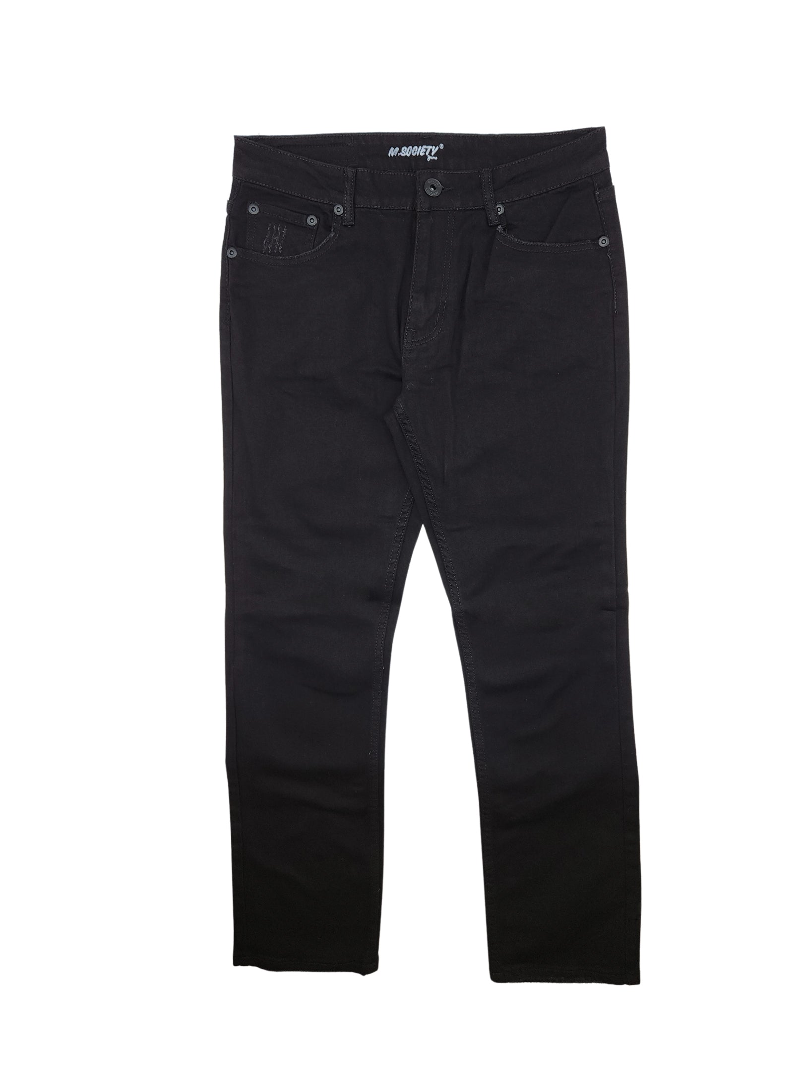 M.SOCIETY SANDBLASTED WASHED SLIM STRAIGHT JEANS (JET BLACK)