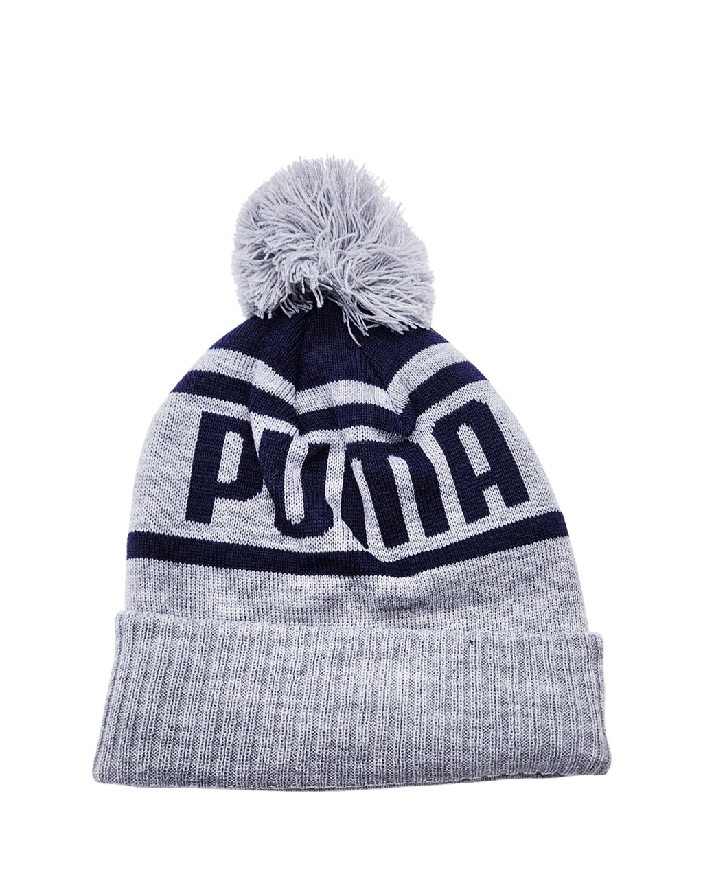 PUMA FROST CUFF POM BEANIE (GREY/NAVY)