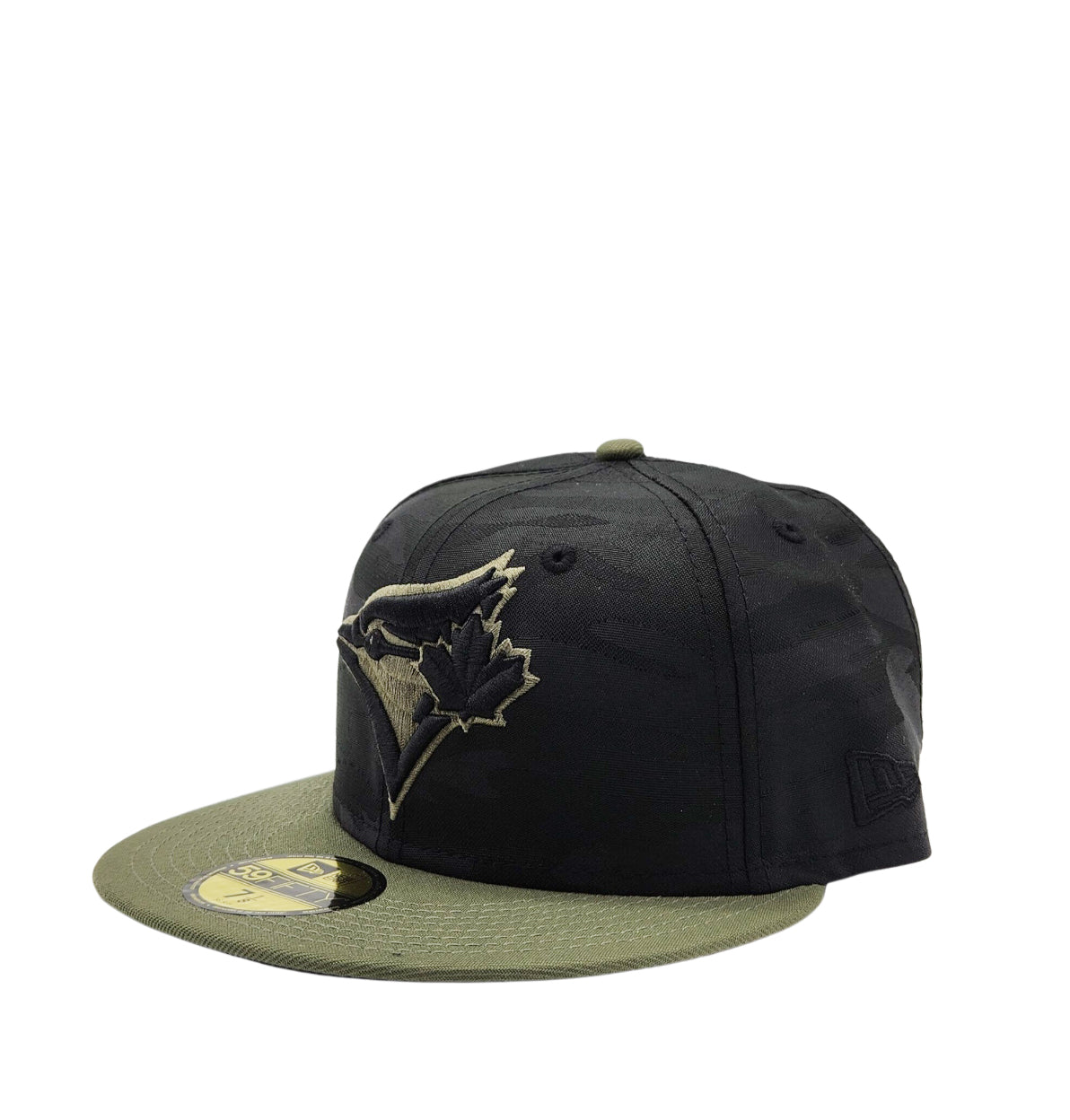 59FIFTY NEW ERA TORONTO BLUE JAYS BLACK CAMO WITH OLIVE BRIM FITTED HAT
