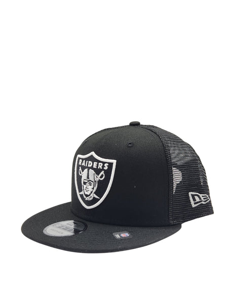 NEW ERA 9FIFTY LAS VEGAS RAIDERS CLASSIC BLACK WITH WHITE LOGO TRUCKER HAT