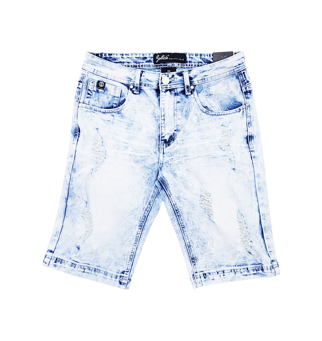 SWITCH MEN'S DISTRESSED RIPPED DENIM SHORTS (LIGHT ICE BLUE)